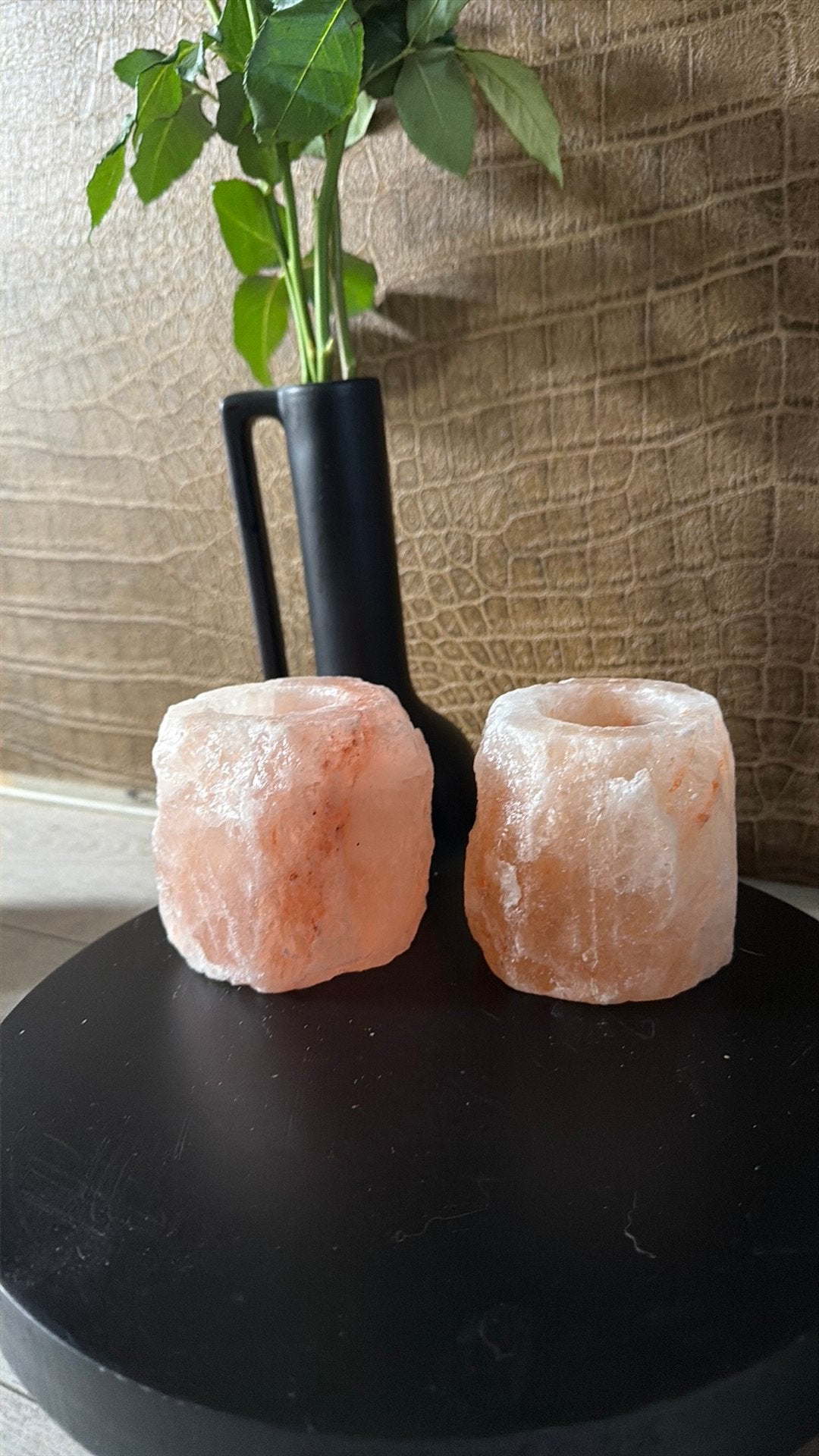 Himalaya Zoutsteen Waxine Theelichthouder 2 stuks wit/zwart/, Verzamelen, Ophalen of Verzenden, Mineraal
