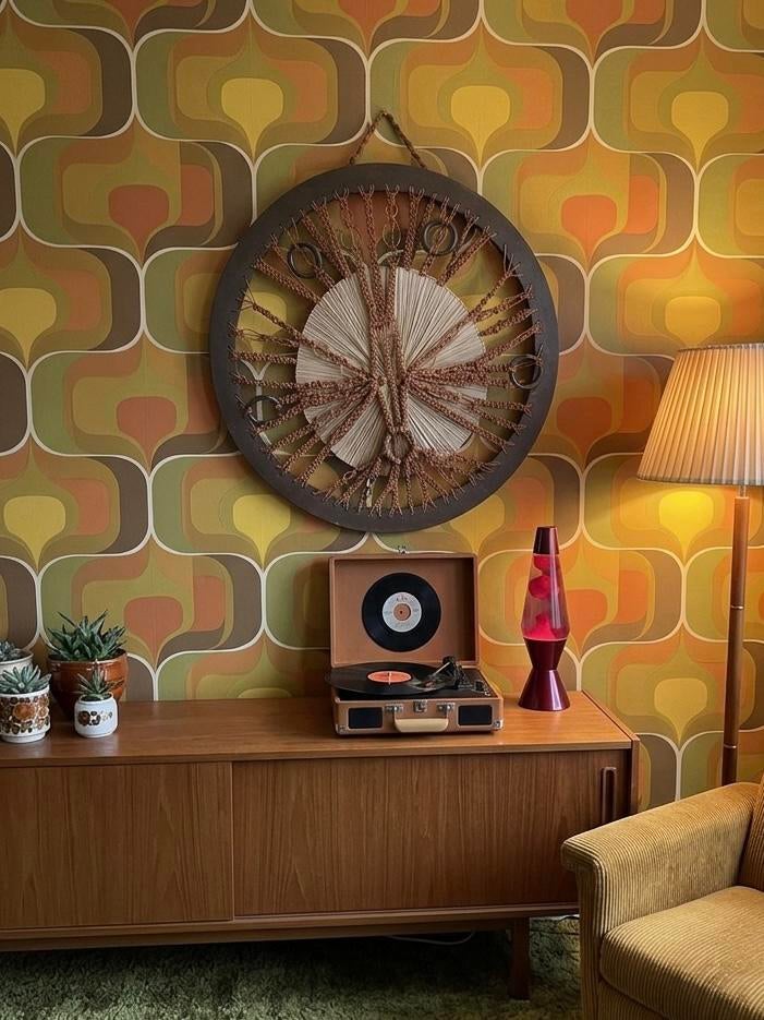 Vintage wanddecoratie van hout en touw jaren ‘70, Ophalen of Verzenden, Gebruikt
