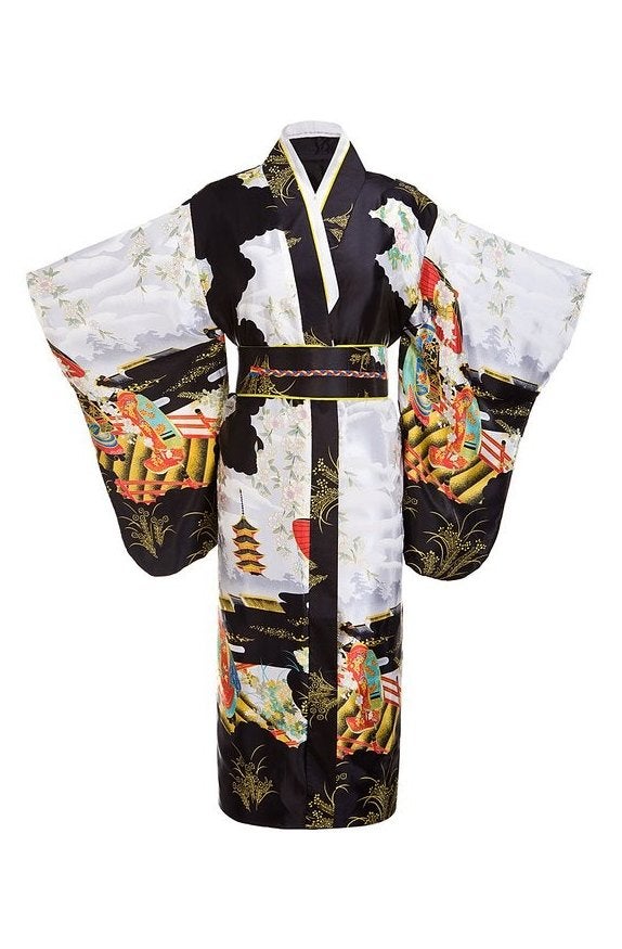 Zwart witte kimono (traditionele japanse yukata met bloem), Kleding | Dames, Verzenden, Nieuw