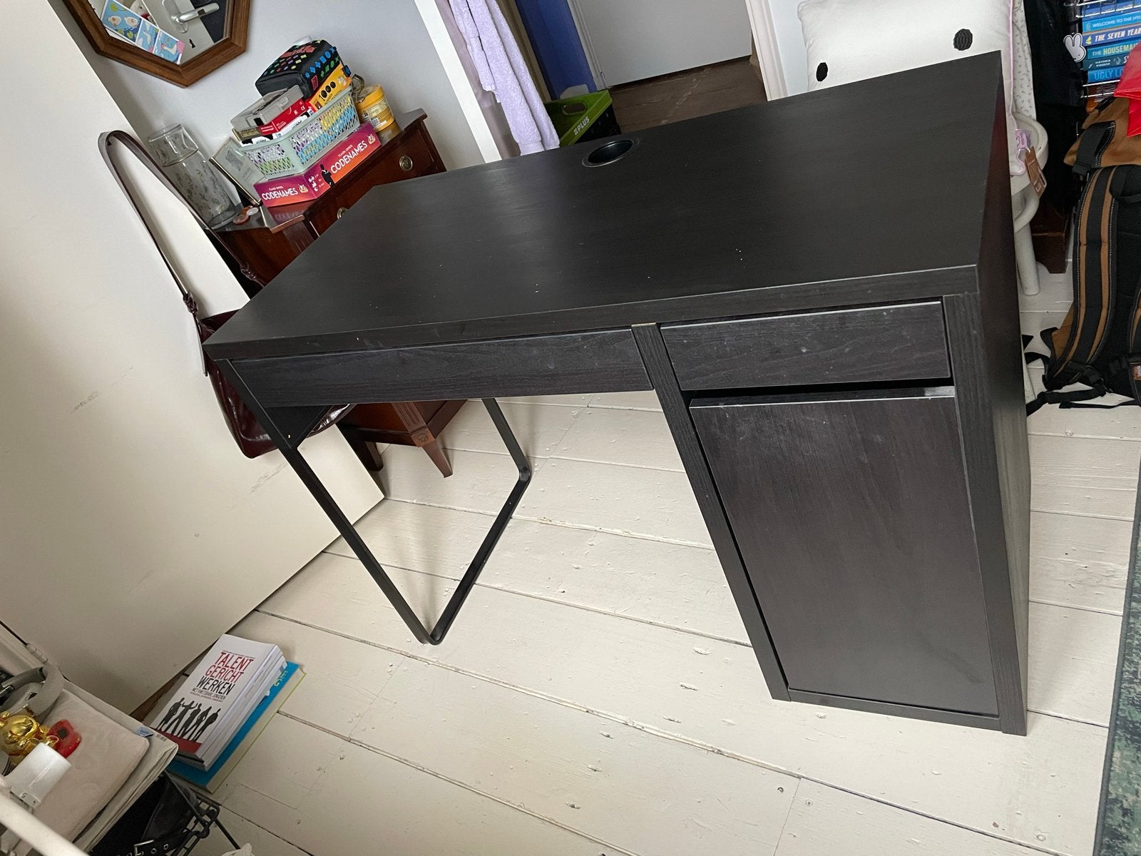 Zwart IKEA bureau ‘MICKE’, Ophalen, Zwart, 105 cm, Gebruikt