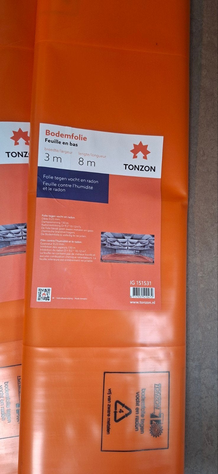 3 Tonzon bodemfolie 3x8 meter nieuw, Ophalen, Nieuw, 15 m² of meer, Folie