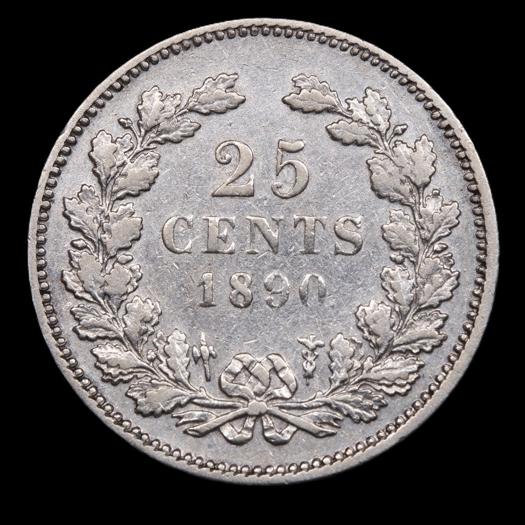 25 cent 1890. Fr/ Zfr., Koning Willem III, Zilver, 25 cent, Ophalen of Verzenden