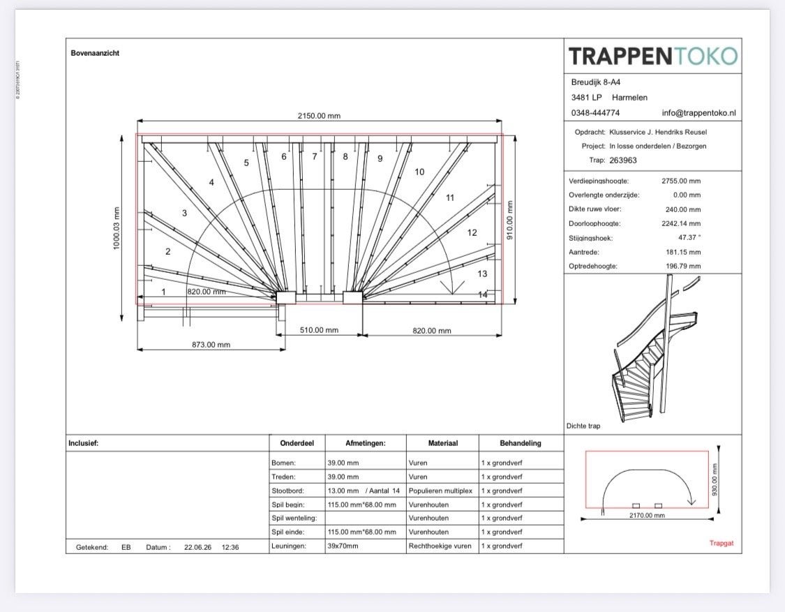 Nieuwe halve draai trap, Doe-het-zelf en Verbouw, Ladders en Trappen, Ophalen, Zo goed als nieuw, Trap, 2 tot 4 meter