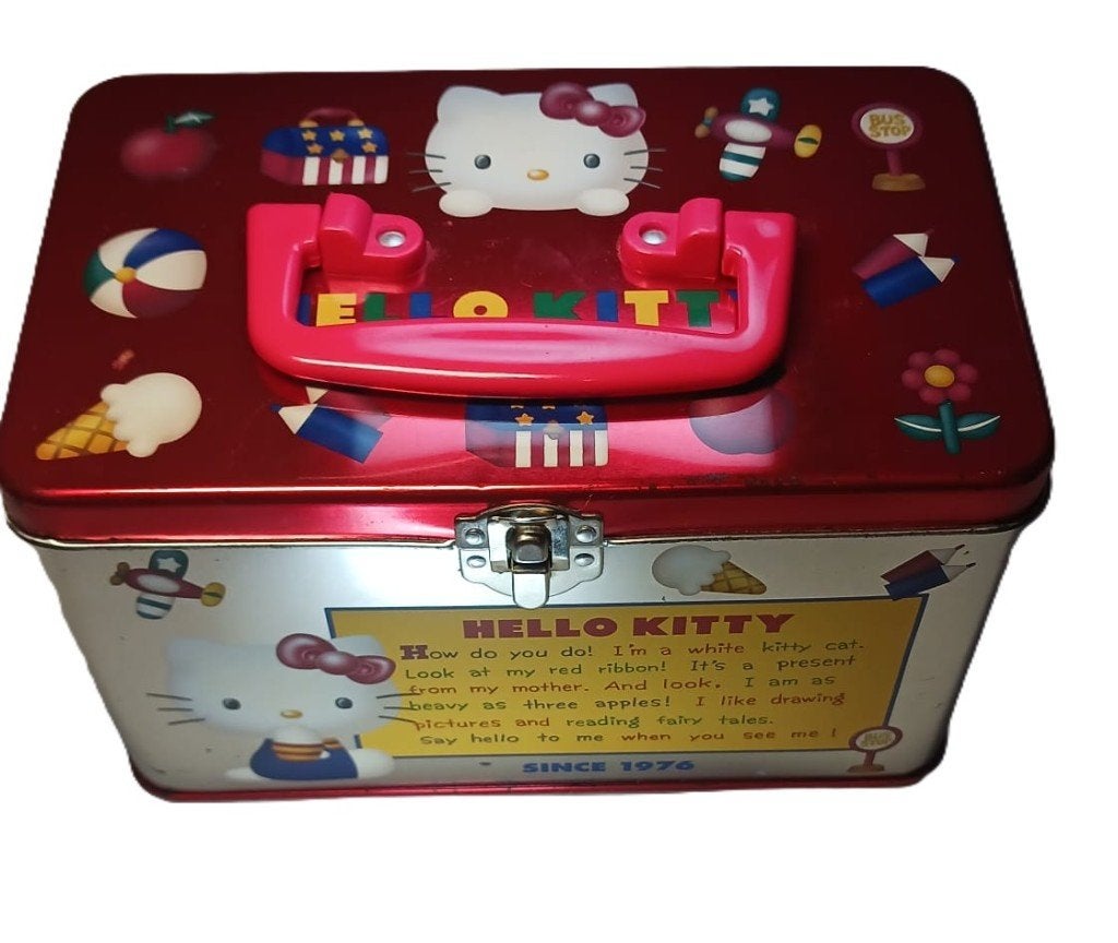 Hello Kitty Sanrio metalen lunchbox Japan Vintage, Ophalen of Verzenden, Overige figuren, Zo goed als nieuw, Gebruiksvoorwerp
