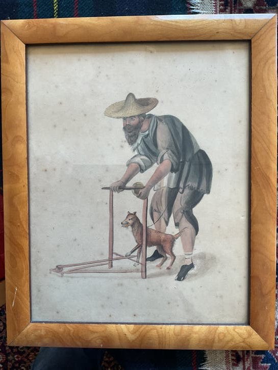 Aquarel 19 de eeuw scharensliep bediend door hond, Verzenden