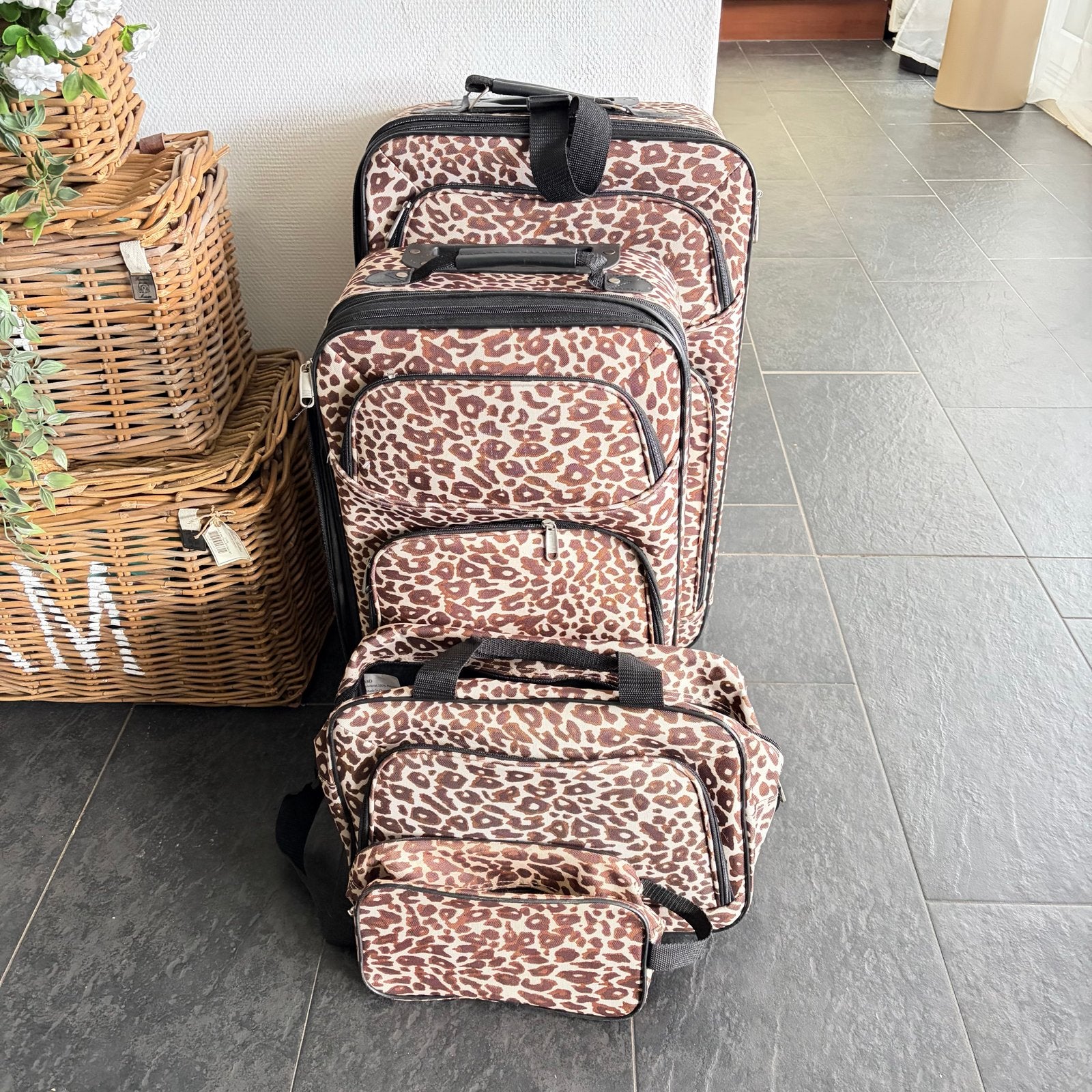 Reisbagage set met luipaardprint - 3 stuks, 40 tot 60 cm, Gebruikt, 20 tot 30 cm, Bruin