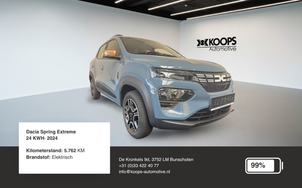 Dacia Spring Electric Extreme 24 KWH SOH 99% Car play Cruise, Auto's, Dacia, 65 pk, 0 cilinders, Gebruikt, Zwart
