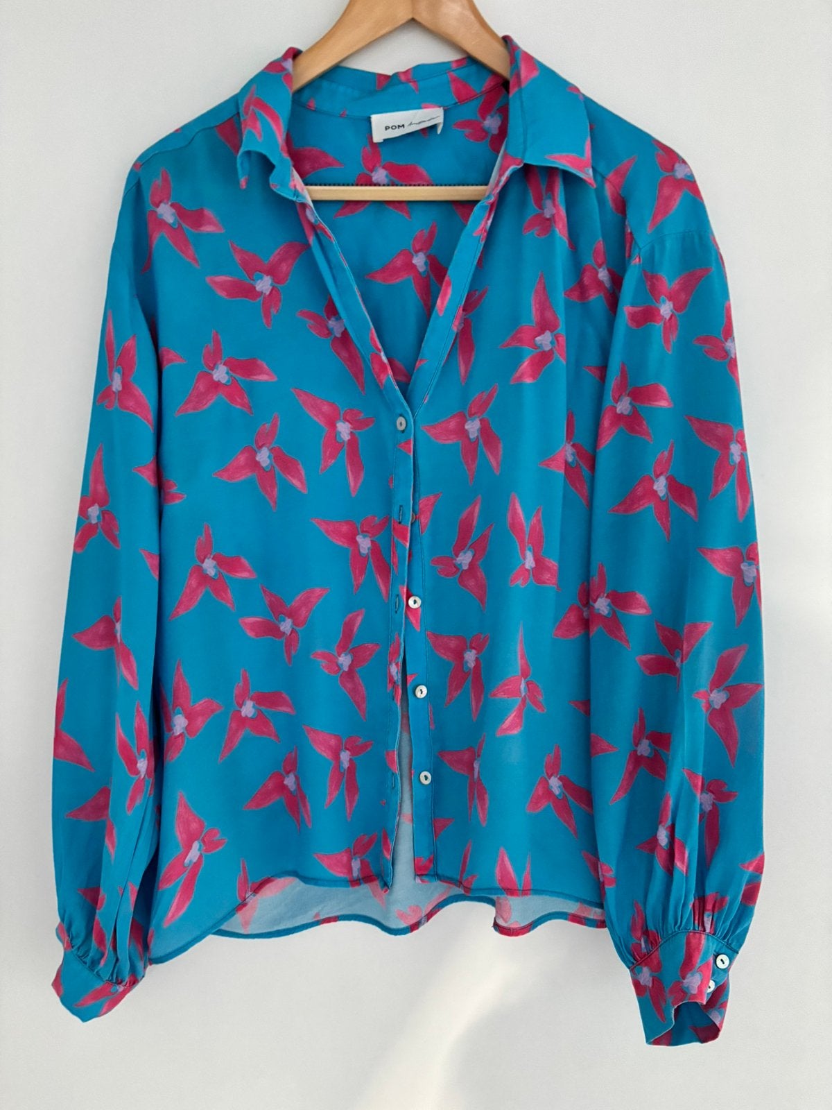 Mooie, wijdvallende blouse, POM Amsterdam, 38, Ophalen of Verzenden, Gedragen, Maat 38/40 (M), Blauw