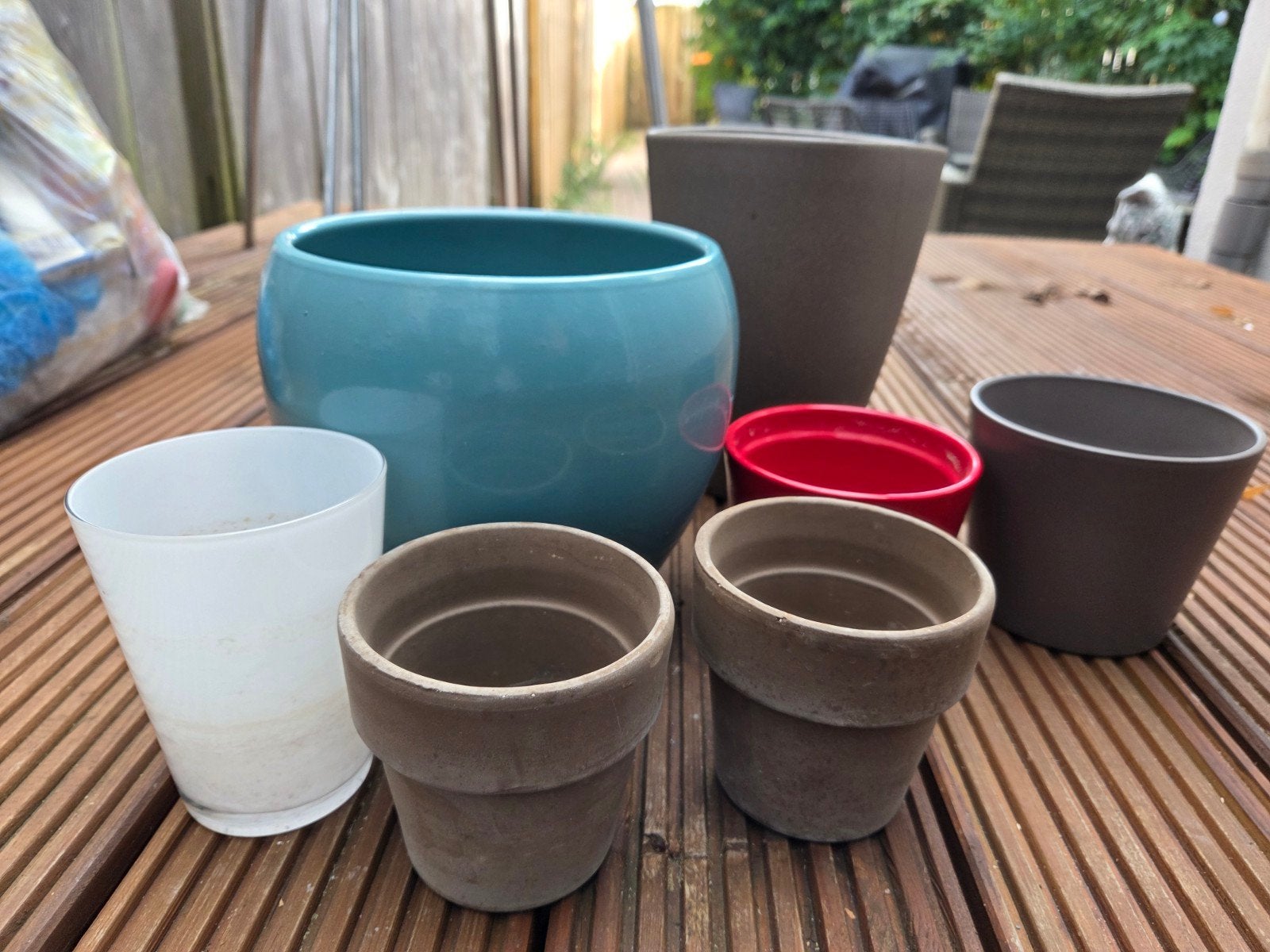 Diverse Tweedehands Bloempotten - Set van 7, Overige materialen, Gebruikt, Rond, Ophalen of Verzenden