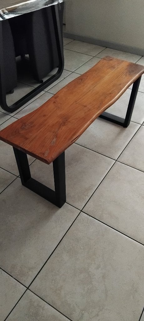 bankje vidaxl hout met stalen poten, Ophalen, Gebruikt, Bruin, Eén