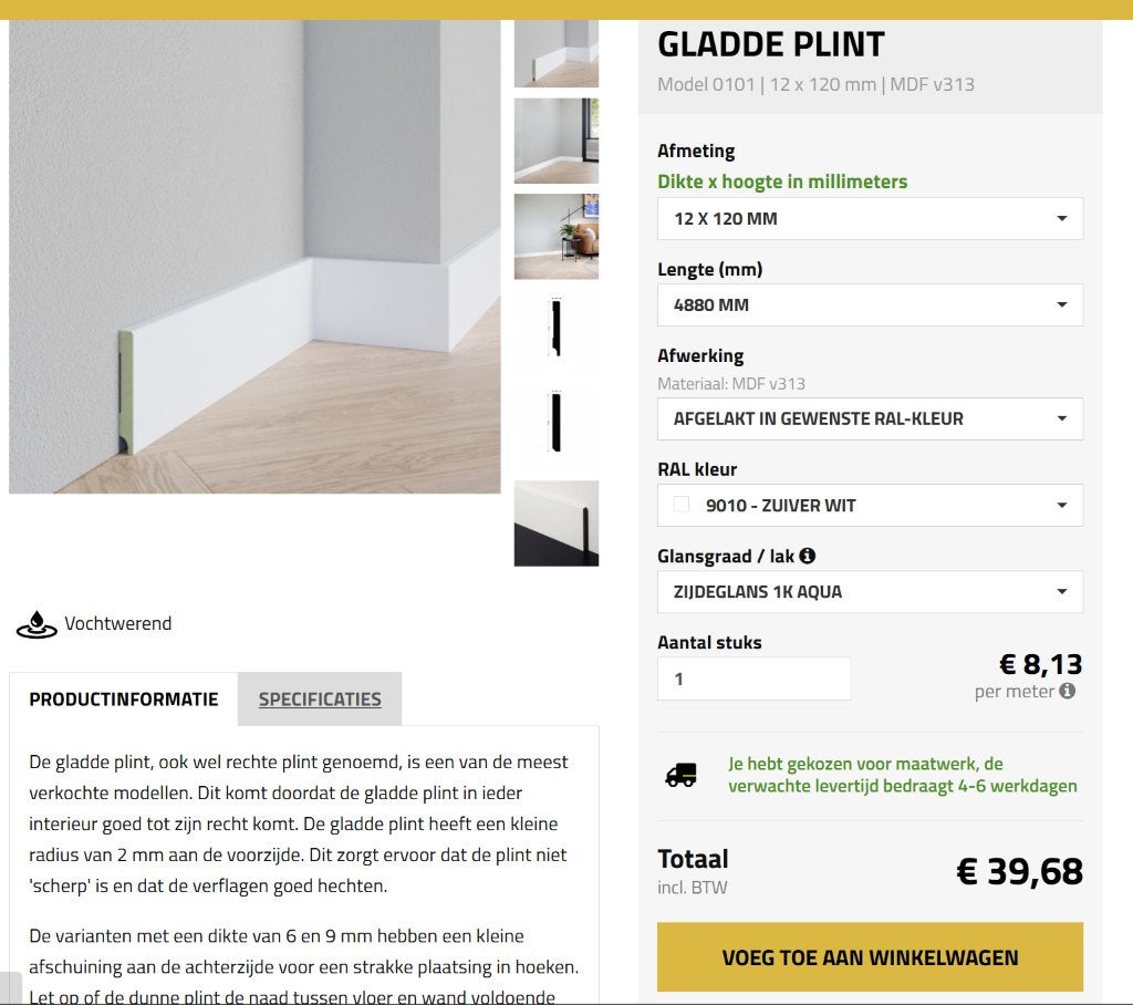 Hoge plint ral9010, Ophalen, Nieuw, Mdf, 250 cm of meer