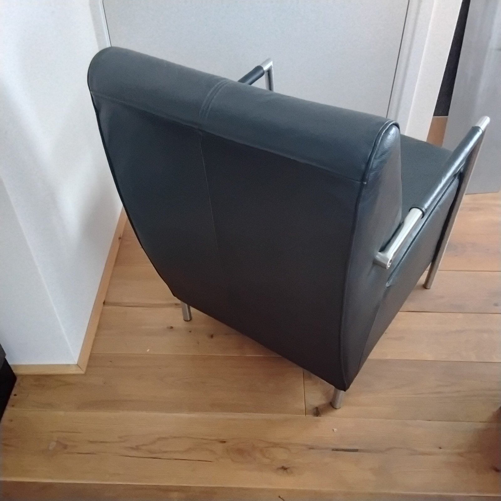 Zwart vintage leren stoelen- frame verchroomd jaren 80., Ophalen, Minder dan 75 cm, Henders & Hazel, Leer