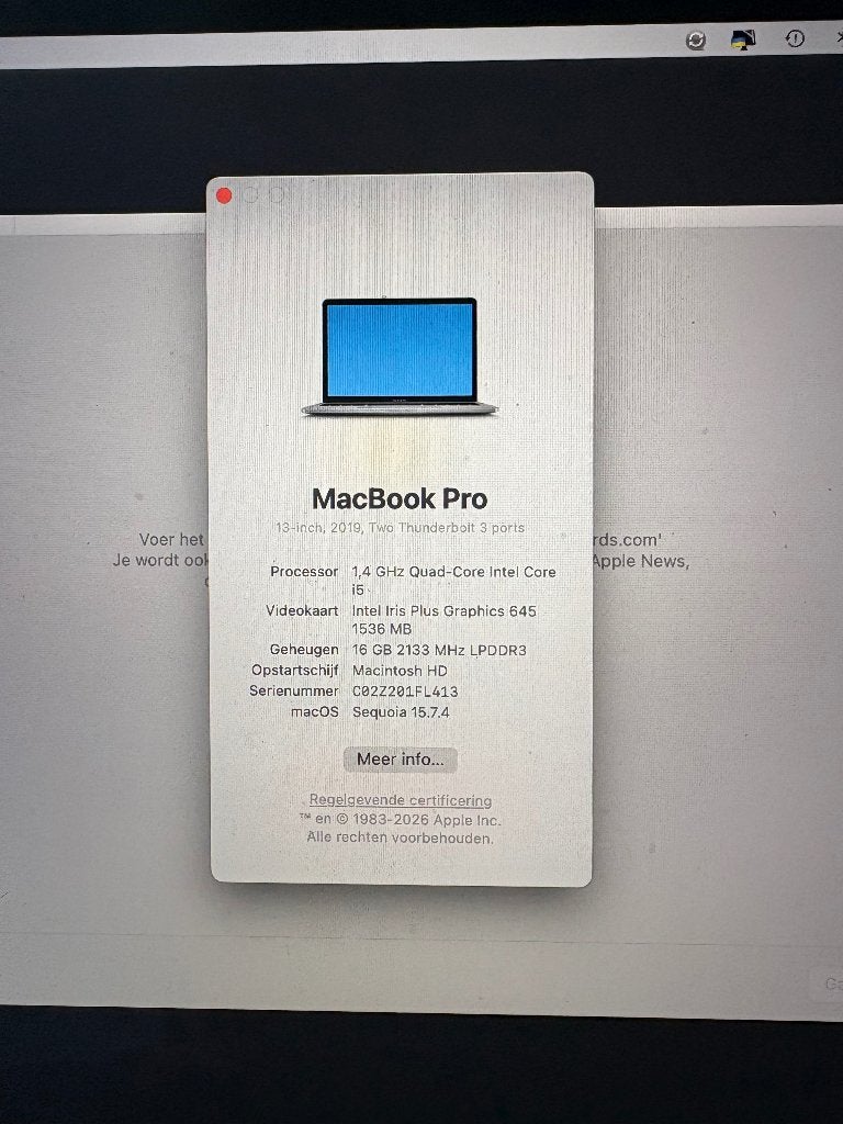 MacBook Pro 13-inch 2019 – Intel – 16 GB RAM, Computers en Software, Apple Macbooks, Gebruikt, 2 tot 3 Ghz, 13 inch, Ophalen