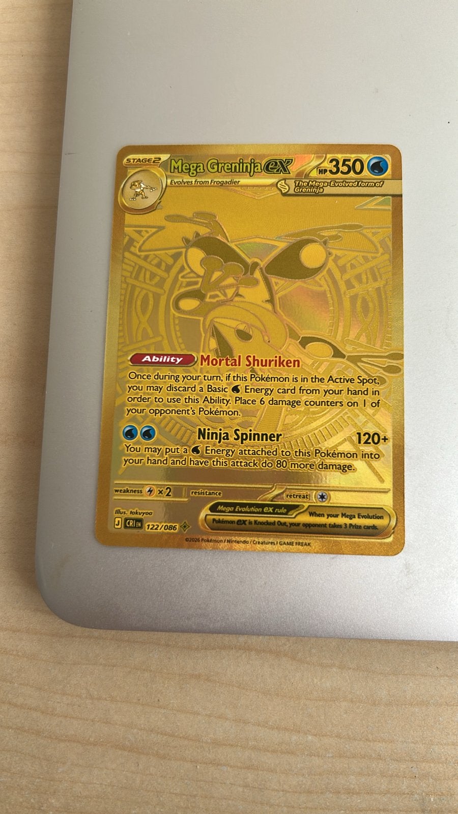 Mega Greninja EX Gouden Pokémon Kaart, Ophalen of Verzenden, Zo goed als nieuw, Losse kaart, Foil