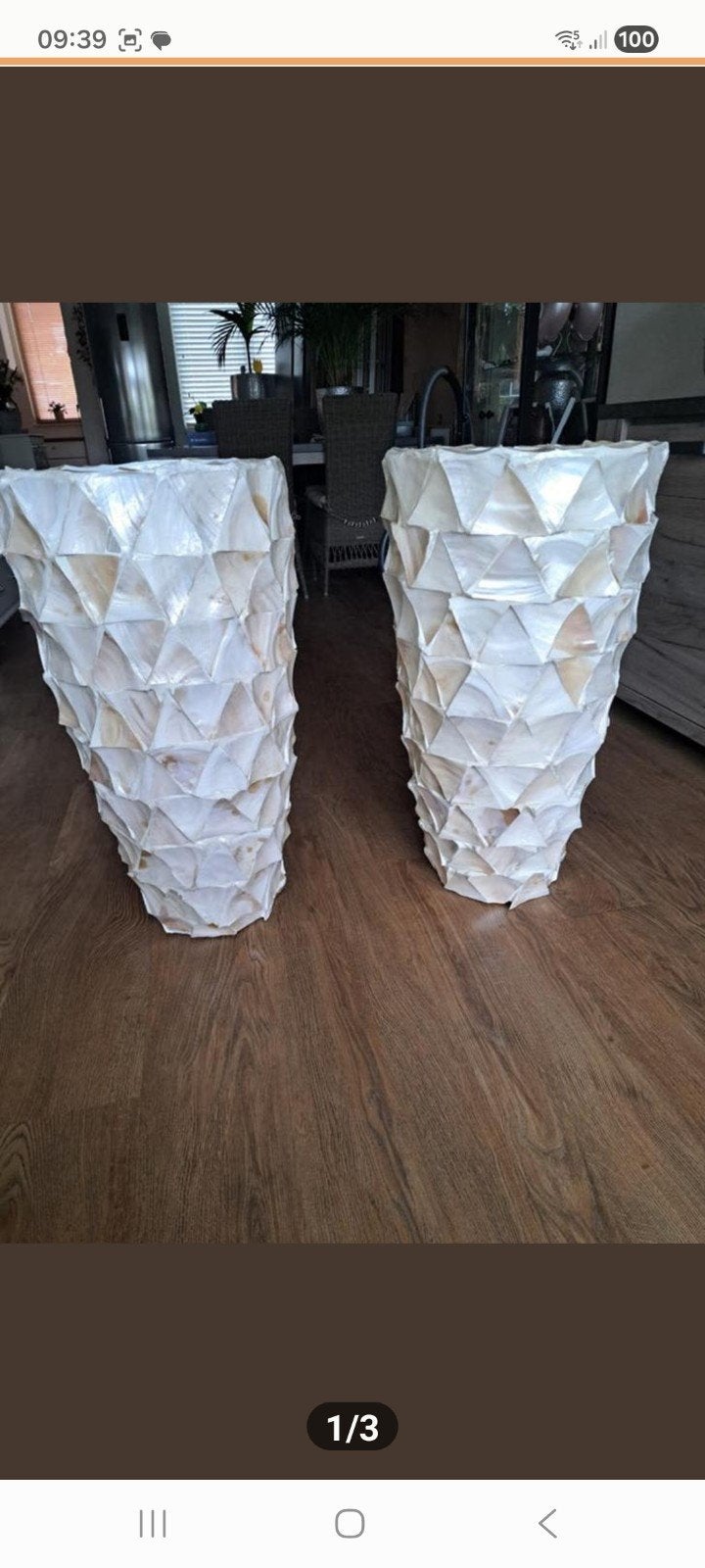 Prachtige schelpenvazen 80H x 40br Mother of pearl, Huis en Inrichting, Woonaccessoires | Vazen, Ophalen, Overige kleuren, Glas