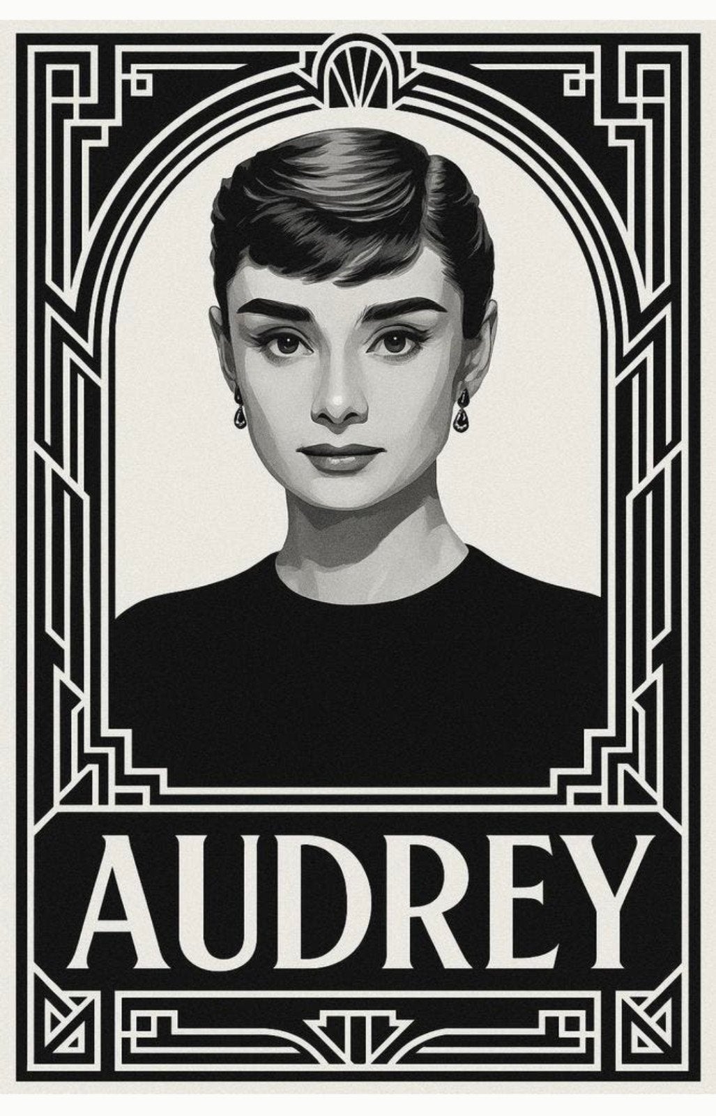Audrey Hepburn Art Deco Poster A3, Huis en Inrichting, Woonaccessoires | Schilderijen, Tekeningen en Foto's, Minder dan 50 cm