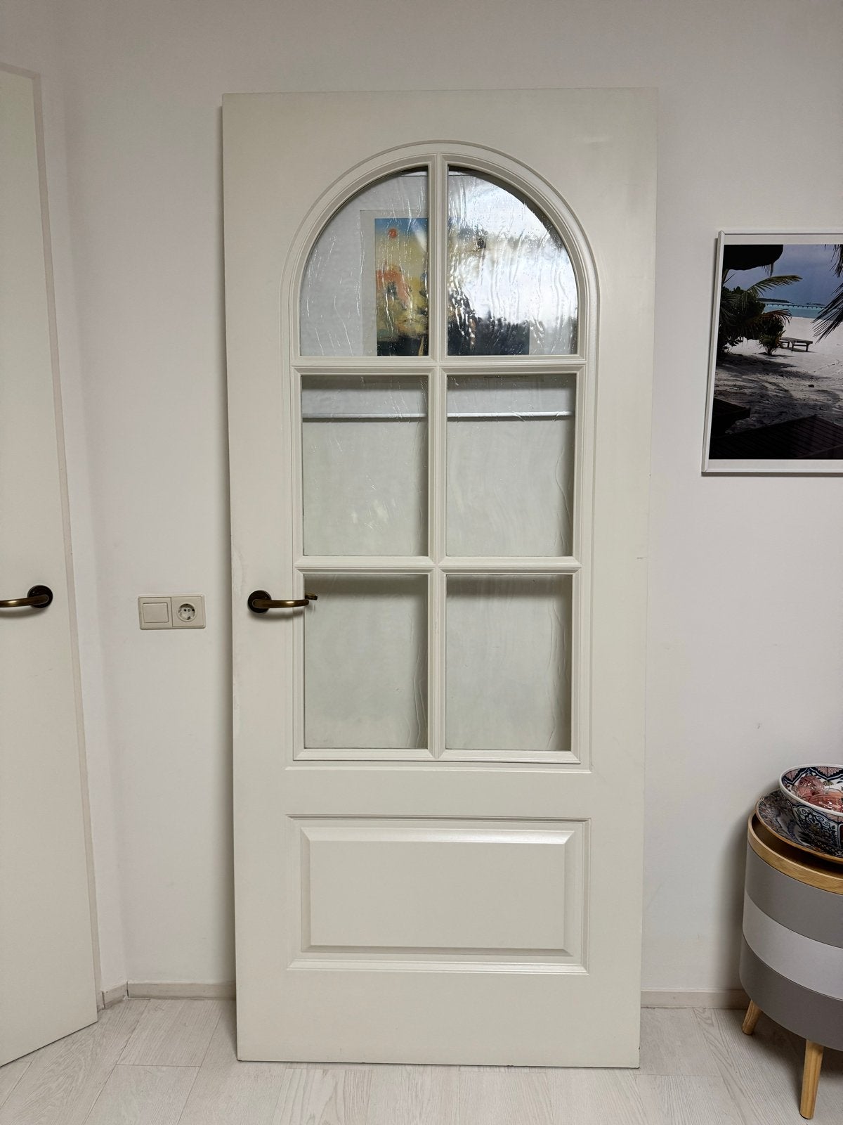 Opdekdeur met glas/ruitjes, rechtsdraaiend, 88x211,5 cm, Ophalen, Gebruikt, 80 tot 100 cm, Binnendeur