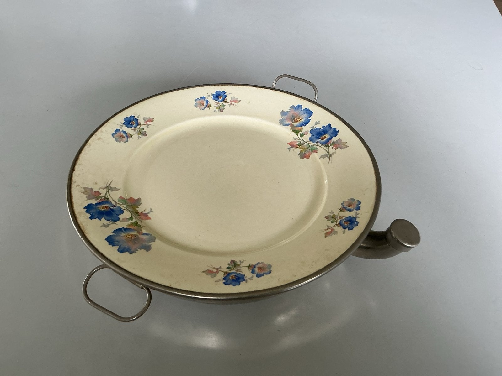 Antiek Porseleinen Warmwaterbord met Bloemmotief - Ø 25 cm, Ophalen of Verzenden