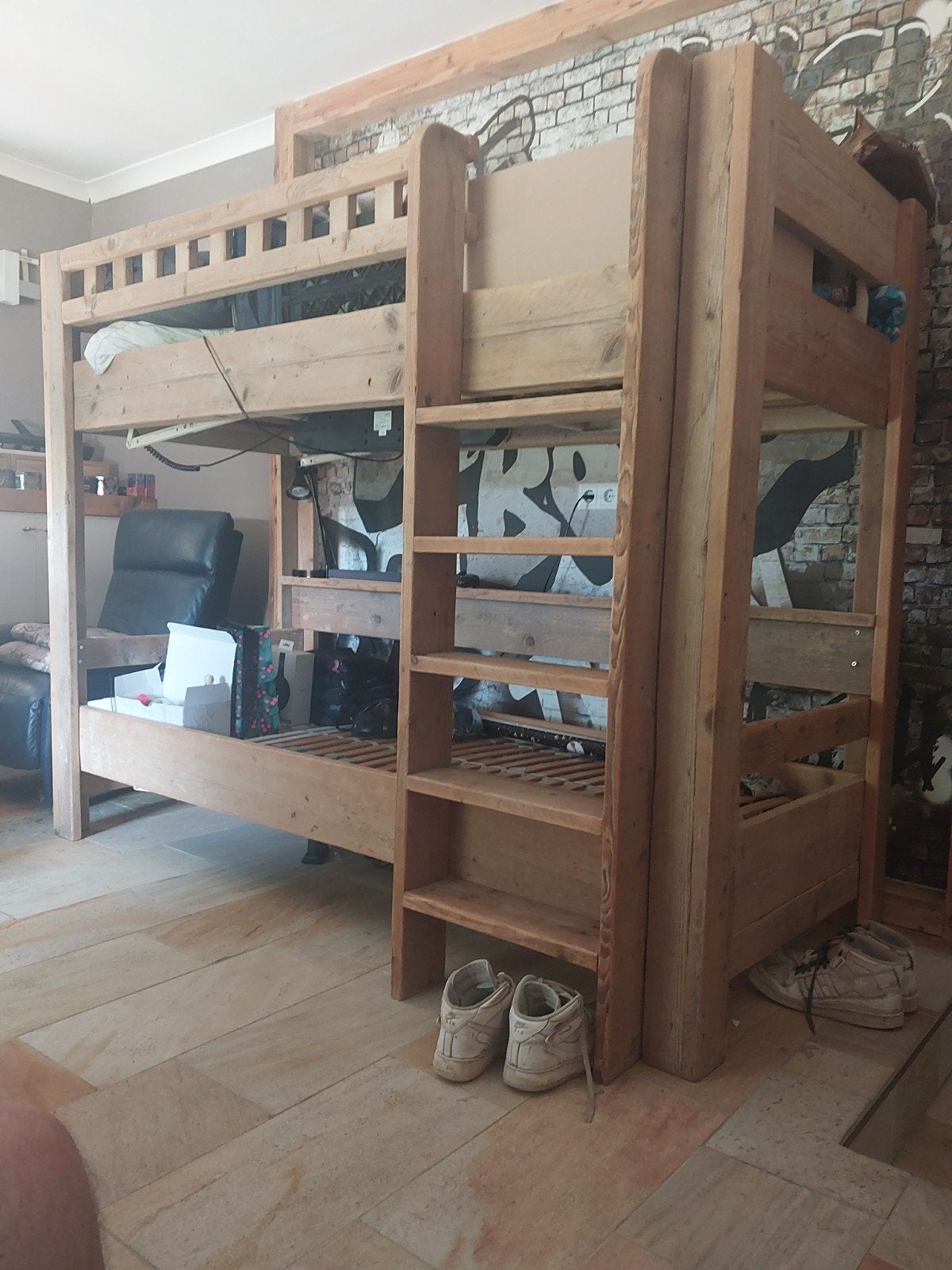 Steigerhouten stapelbed 80x200 cm, evt. elektrisch, Huis en Inrichting, Slaapkamer | Stapelbedden en Hoogslapers, Ophalen, Gebruikt