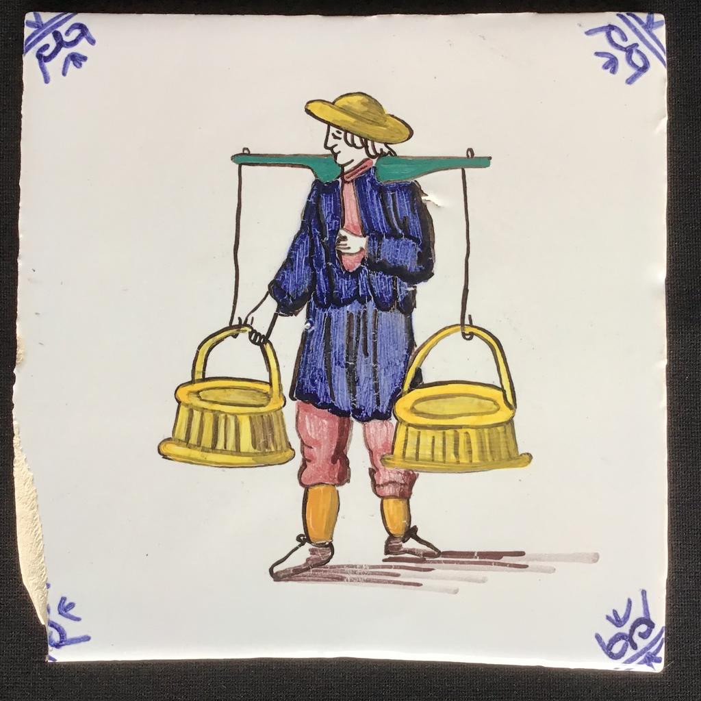 Oude vintage tegel keramiek - waterdrager - wandtegel, Antiek en Kunst, Ophalen of Verzenden