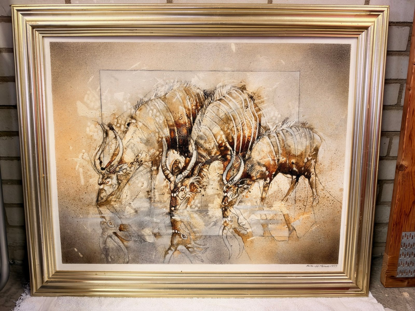 3x Schilderij Anita v/d Merwe 1989 - Dieren, Ophalen of Verzenden, Dieren, Gesigneerd, Overige materialen