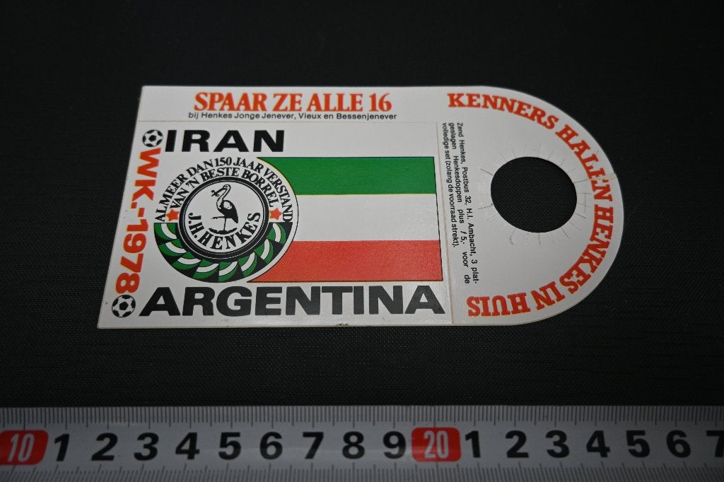 sticker WK1978 Argentinia IRAN Henkes Jonge jenever, Ophalen of Verzenden, Zo goed als nieuw