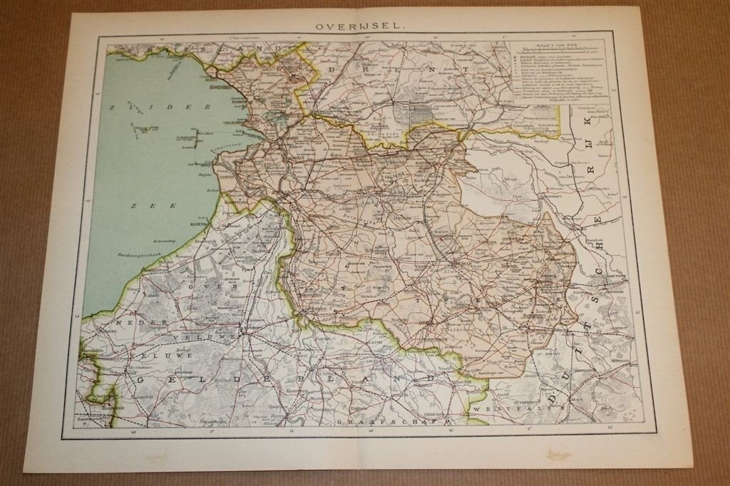 Antieke provinciekaart - Overijssel - Circa 1900, Ophalen of Verzenden, 1800 tot 2000, Nederland, Landkaart
