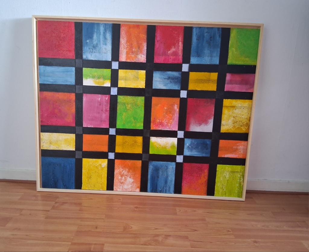 Groot abstract schilderij 80x100 cm met lijst, Antiek en Kunst, Kunst | Schilderijen | Abstract, Ophalen of Verzenden
