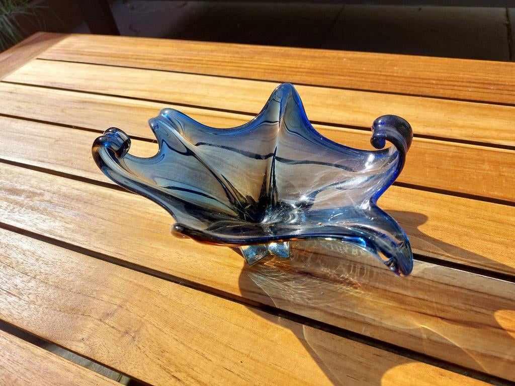 Glazen schaal, Murano Stijl blauw, stervormig, Ophalen of Verzenden
