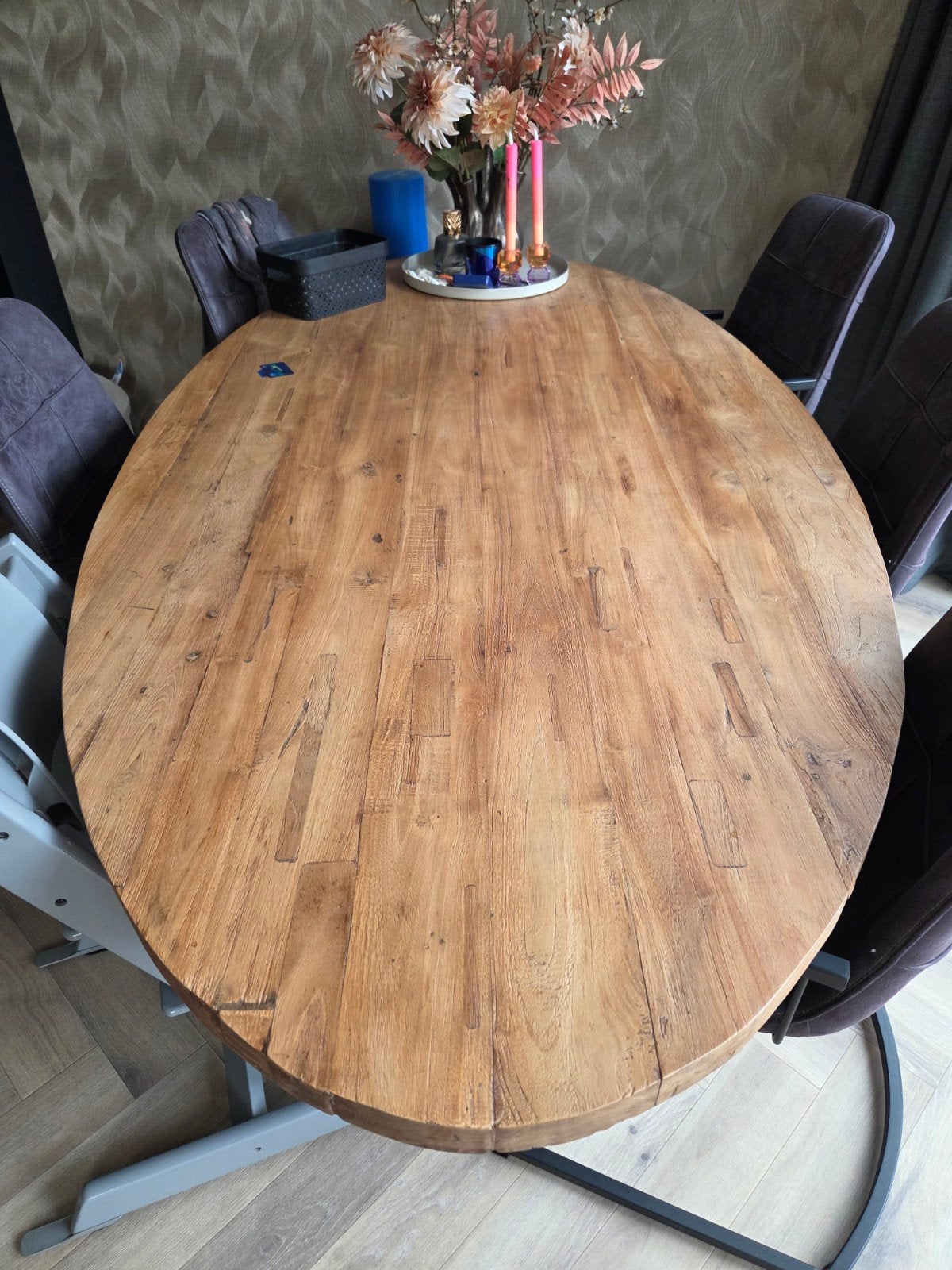 teak houten ovale eettafel, Huis en Inrichting, Tafels | Eettafels, Ophalen, 100 tot 150 cm, 200 cm of meer, Zo goed als nieuw
