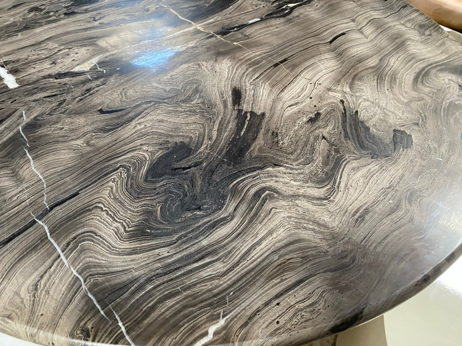 Salontafel Jimme - Donkerbruin echt Marmer Mango Hout - 70cm, Ophalen, Overige materialen, Rond, Nieuw