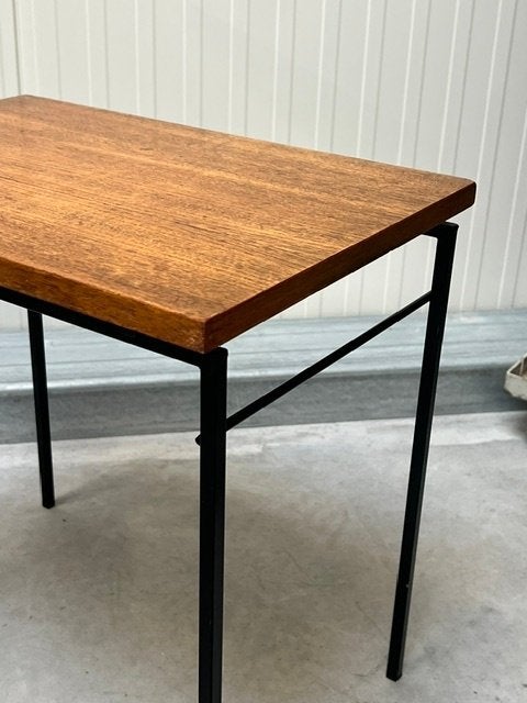 Jaren 60 bijzettafel vintage retro tafeltje hout side table, Ophalen, Minder dan 55 cm, Gebruikt, .