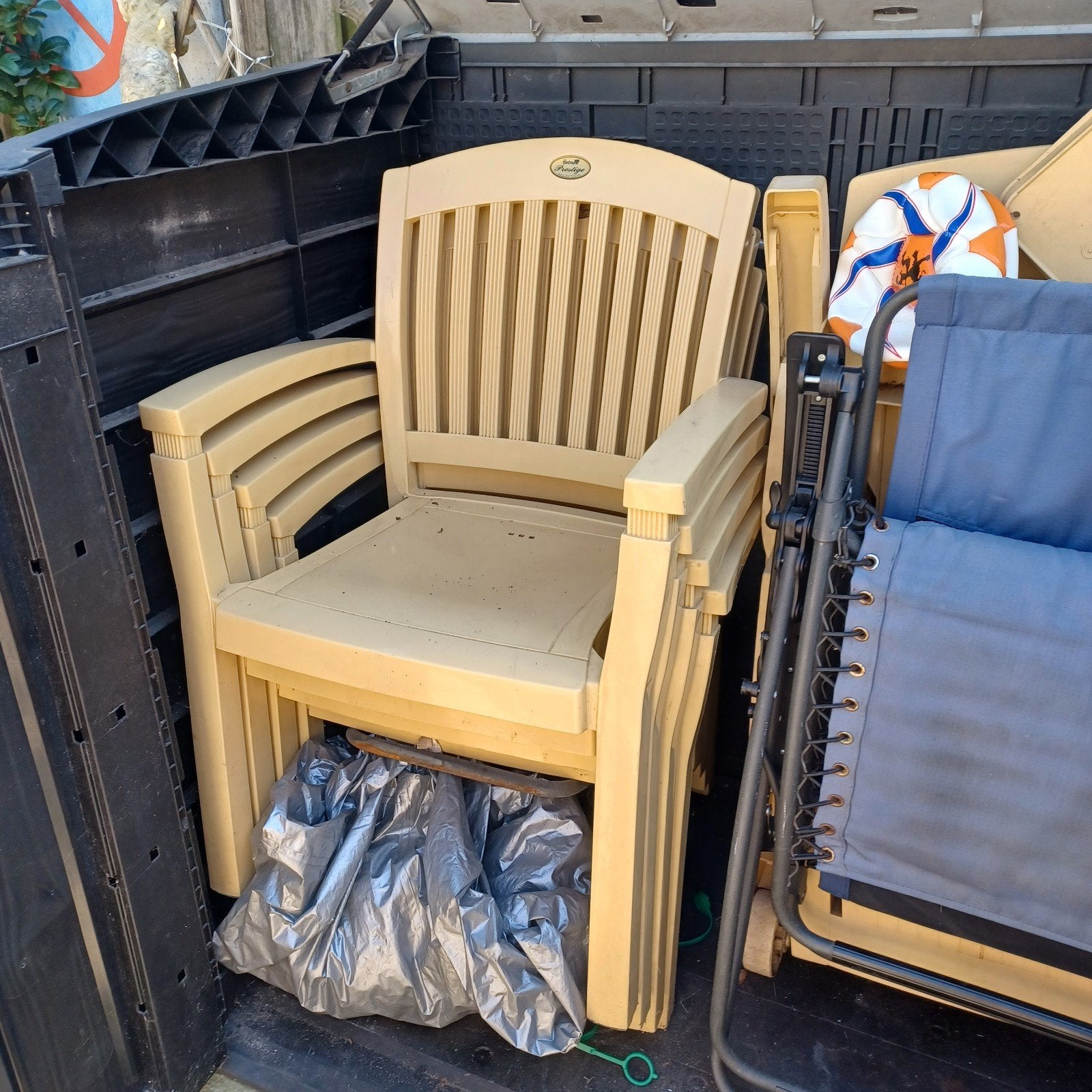 4 gele hartman prestige tuinstoelen 60€, Ophalen, Gebruikt, Kunststof