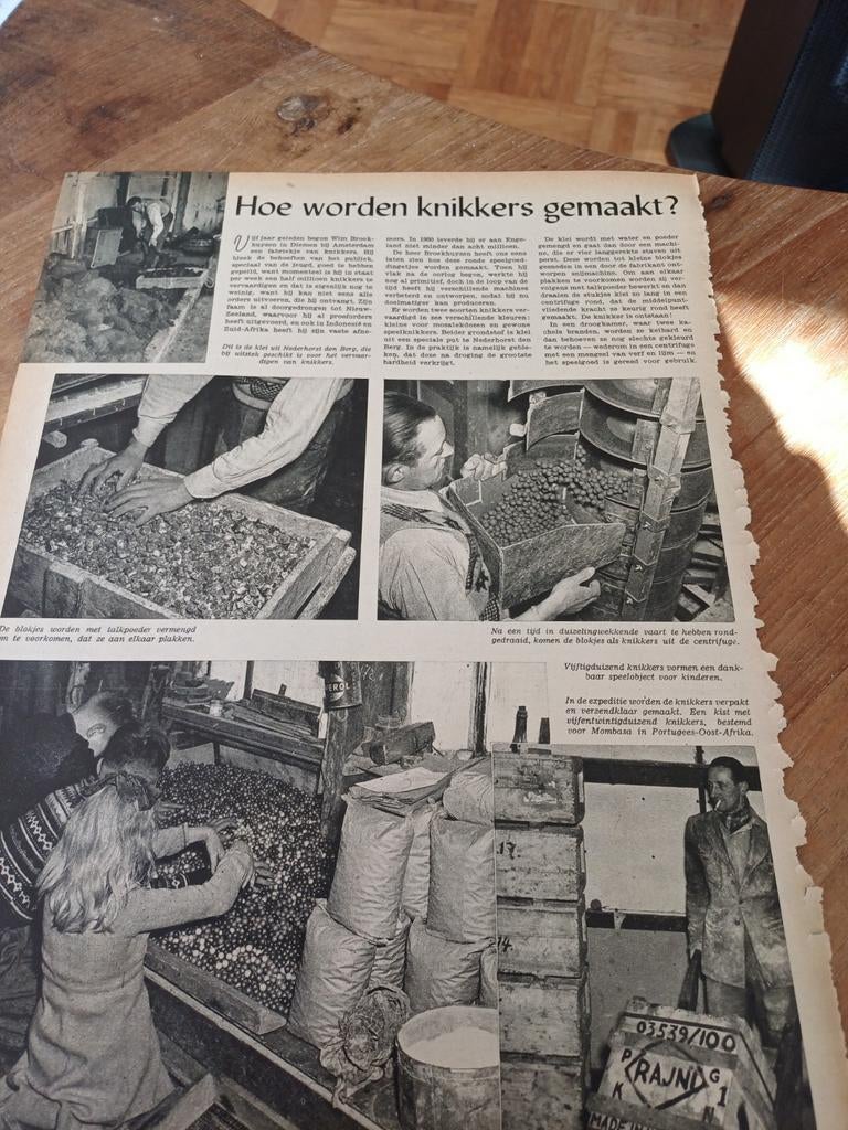 Artikel over knikkers maken Wim Broekhuyzen Diemen 1951, Verzamelen, Ophalen of Verzenden, 1940 tot 1960