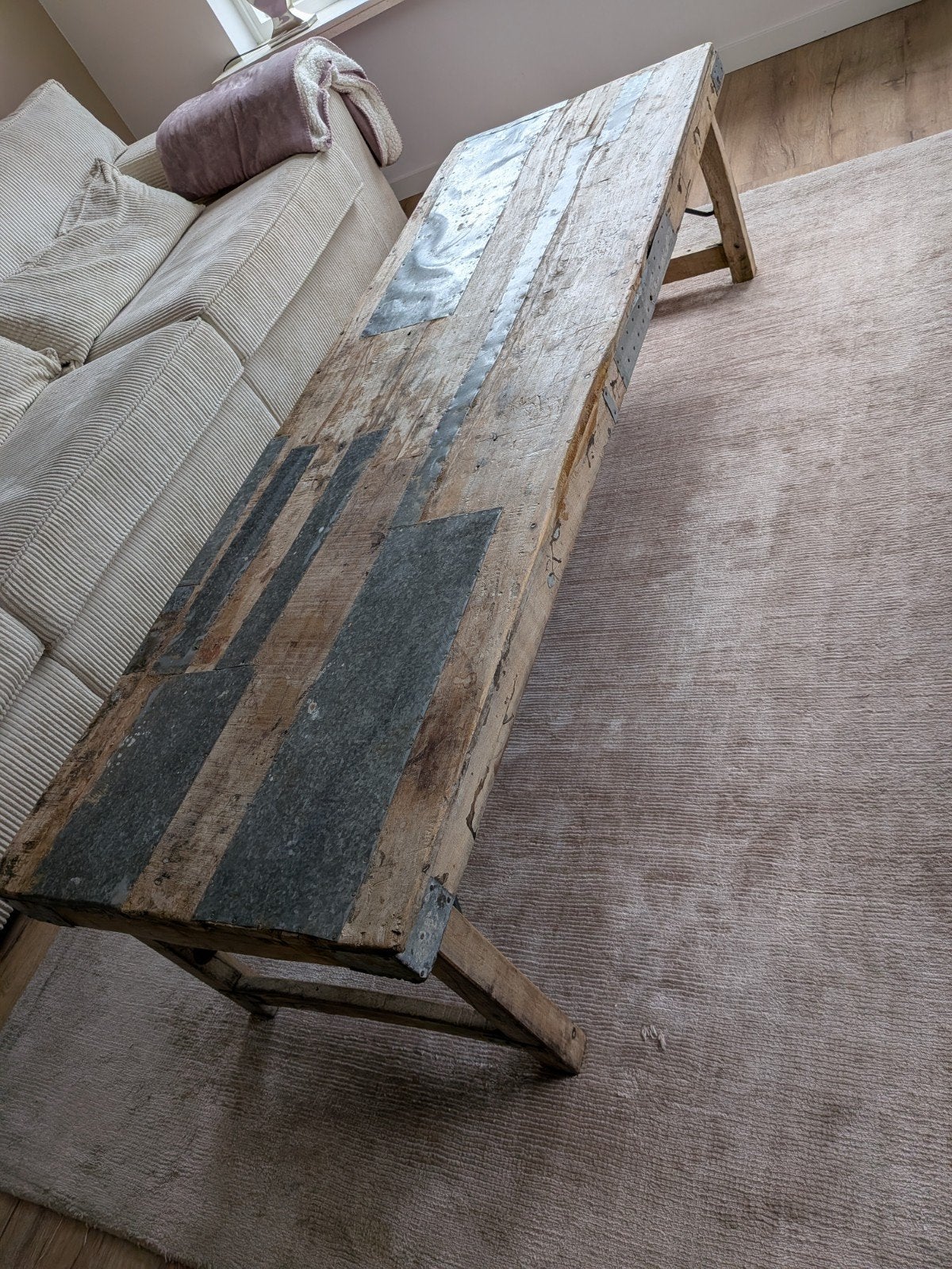 Unieke Indiase Salontafel - Robuust Hout & Metaal, Gebruikt, Indiaas, Industrieel, Etnisch, 50 tot 100 cm, 150 tot 200 cm