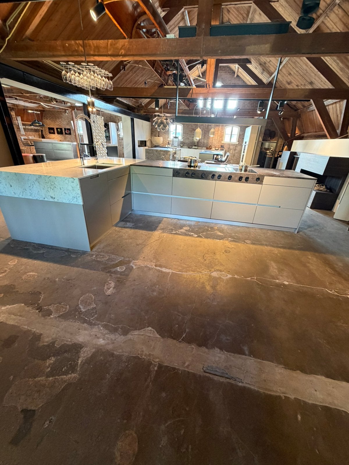 Kook-spoeleiland maatwerk met BORA systeem, Ophalen, 75 cm of meer, Grijs, Zo goed als nieuw