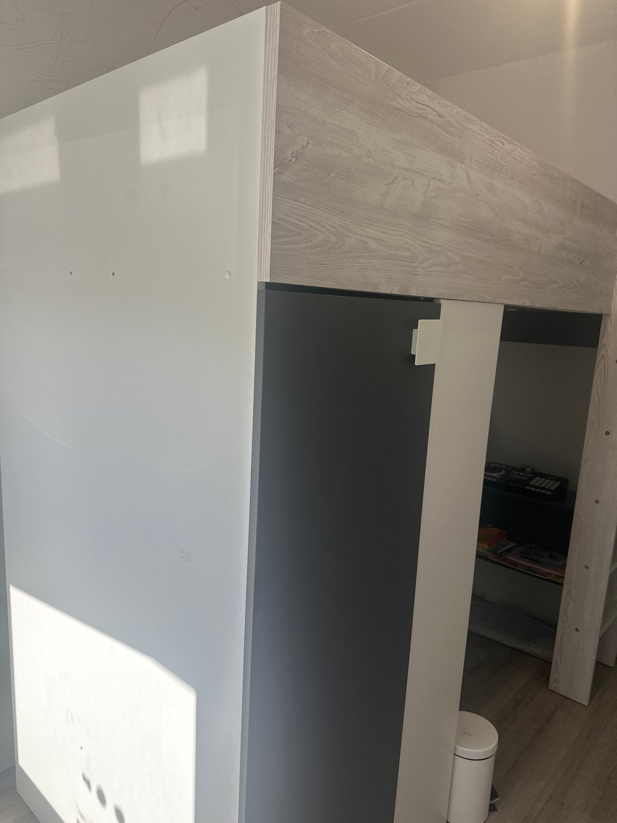 Hoogslaper met bureau en kledingkast - Grijs/Wit, Ophalen, Gebruikt, Eenpersoons, 200 cm