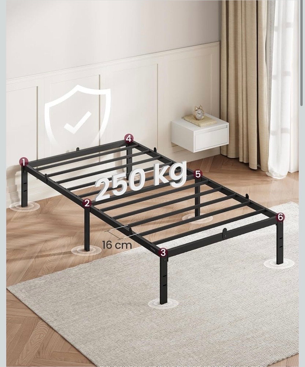 VASAGLE Eenpersoonsbed Frame 90x200 cm - Zwart Metaal, 90 cm, Eenpersoons, Zwart, Ophalen of Verzenden