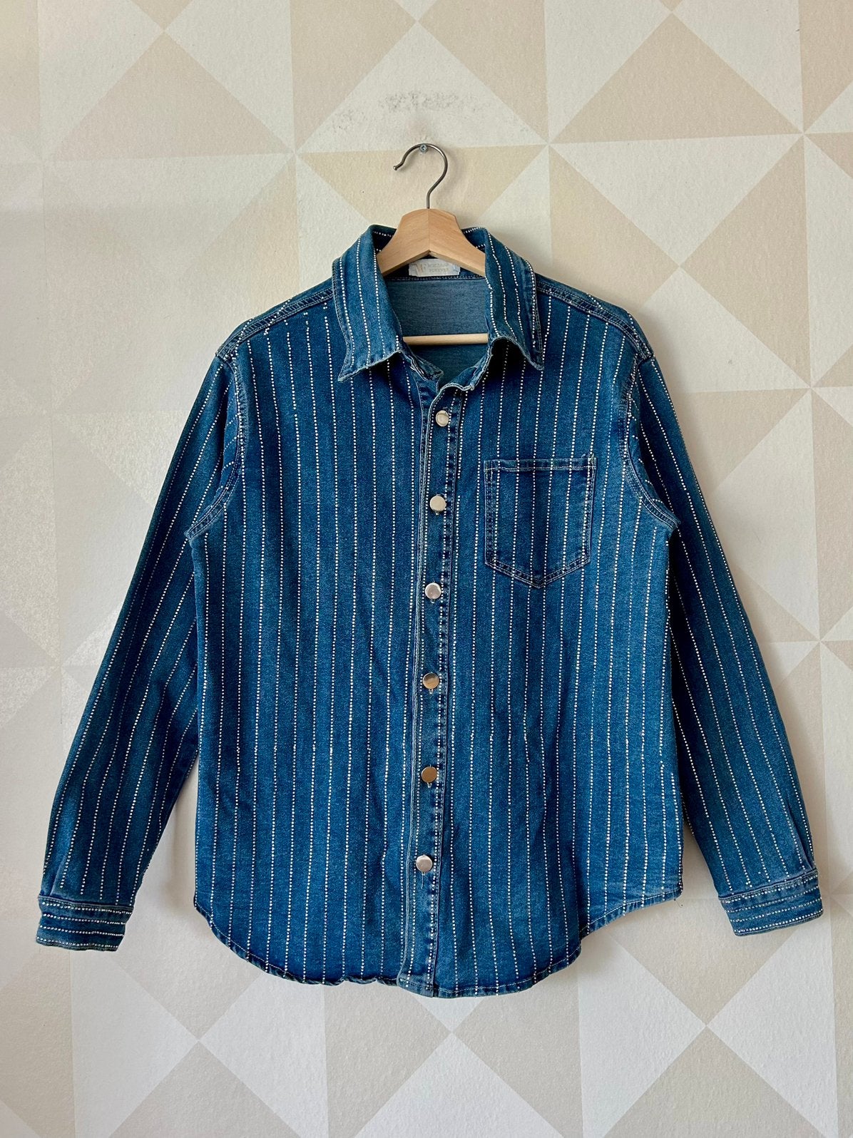 Mozzaar forever blouse overhemd glitter blauw S/36 zgan 78, Blauw, Mozzaar Forever, Ophalen of Verzenden, Zo goed als nieuw