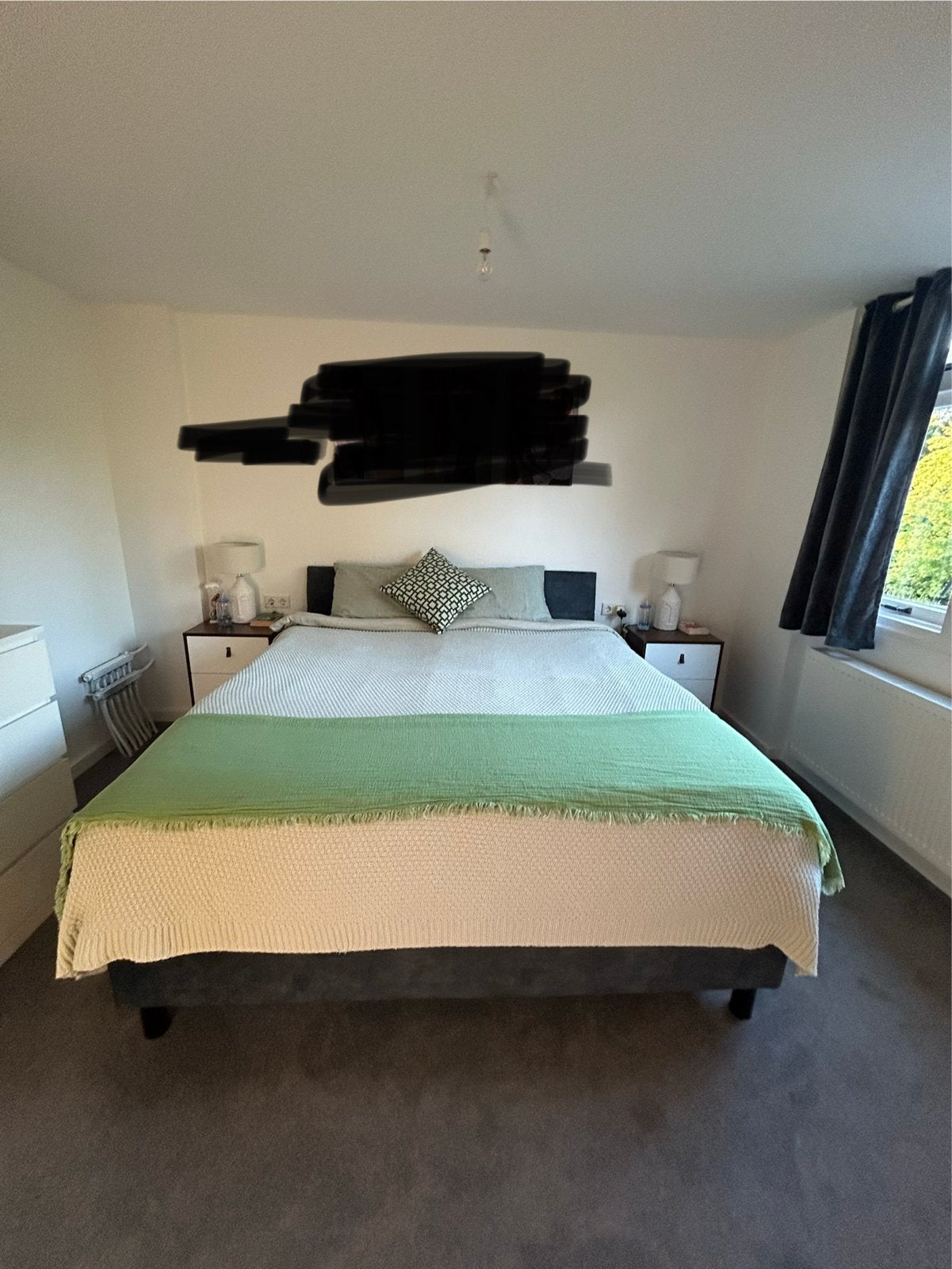 Tweepersoonsbed met hoofdbord en 2 nieuwe matras(180x200), Gebruikt, Tweepersoons, Ophalen of Verzenden, 200 cm