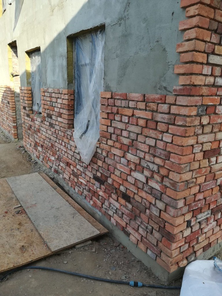 Authentieke steenstrips, veldbrand, industriele baksteenmuur, Doe-het-zelf en Verbouw, Metselstenen, Ophalen, Gebruikt, Bakstenen