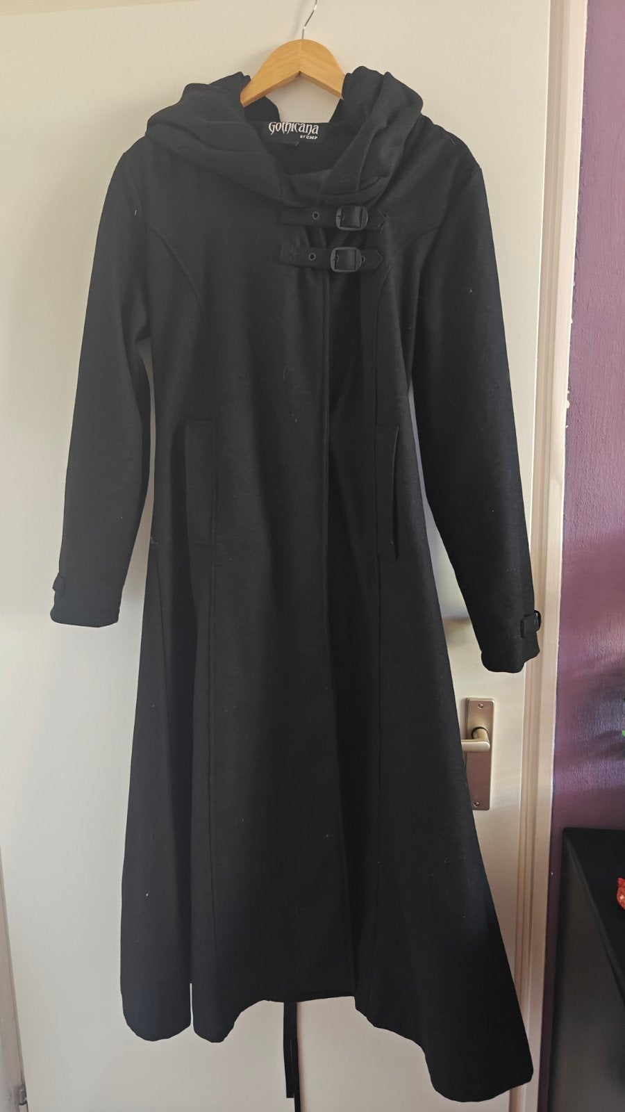 Gothicana by EMP Zwarte Lange Jas met Capuchon en Veters, Maat 38/40 (M), Zwart, Ophalen of Verzenden, Gothicana by EMP