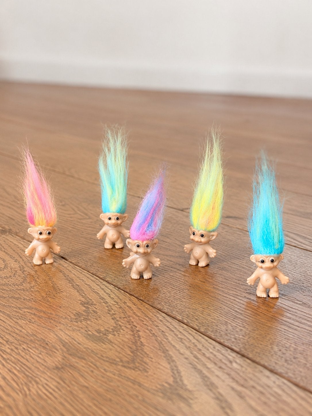 Set van 5 vintage trollen - Kleurrijk Haar, ca. 11 cm, Ophalen of Verzenden, Zo goed als nieuw