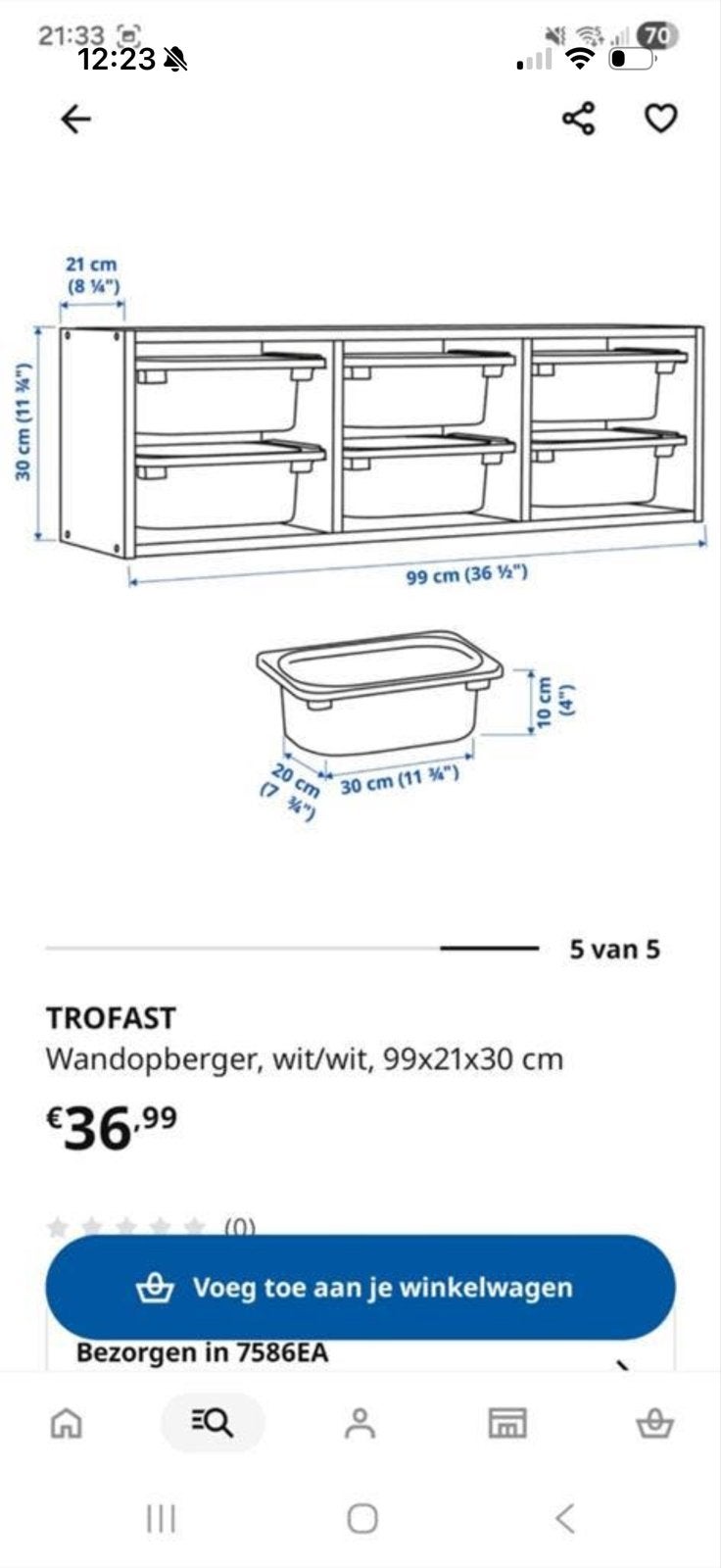 IKEA TROFAST Wandopberger wit/wit, 99x21x30 cm, Ophalen, Gebruikt, Overige typen