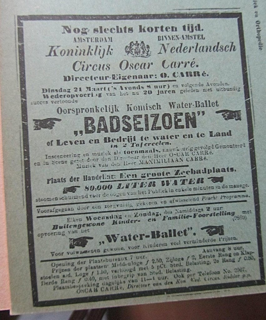 knipsel   CIRCUS CARRE, Ophalen of Verzenden, 1920 tot 1940, Nederland, Knipsel(s)