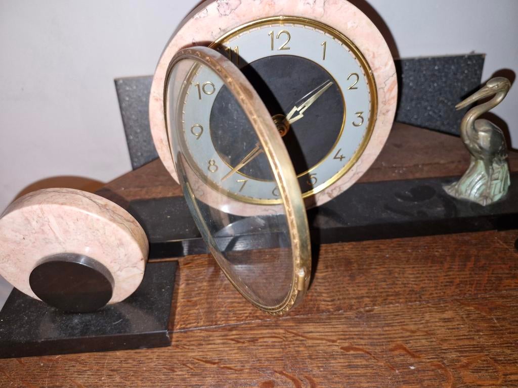 Art Deco Marmeren Klok met Sleutel en Boekensteunen, Ophalen of Verzenden