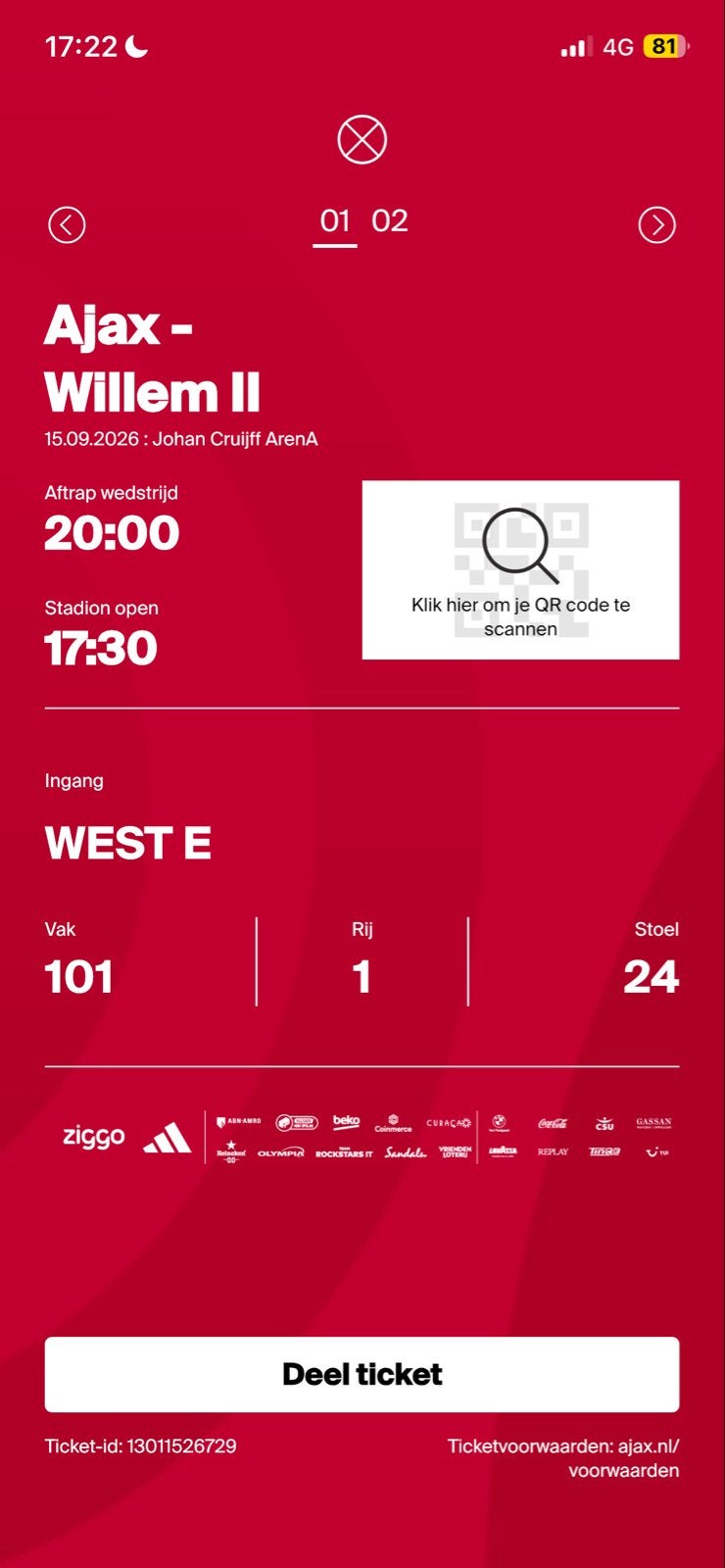 Ajax willem ll vip kaart