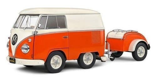 VW T1 Kool Kombi + aanhanger '50, oranje - 1:18 - Solido, Solido, Solido, Rue de L' Ecusson 2, 56120 Josselin France, Nieuw