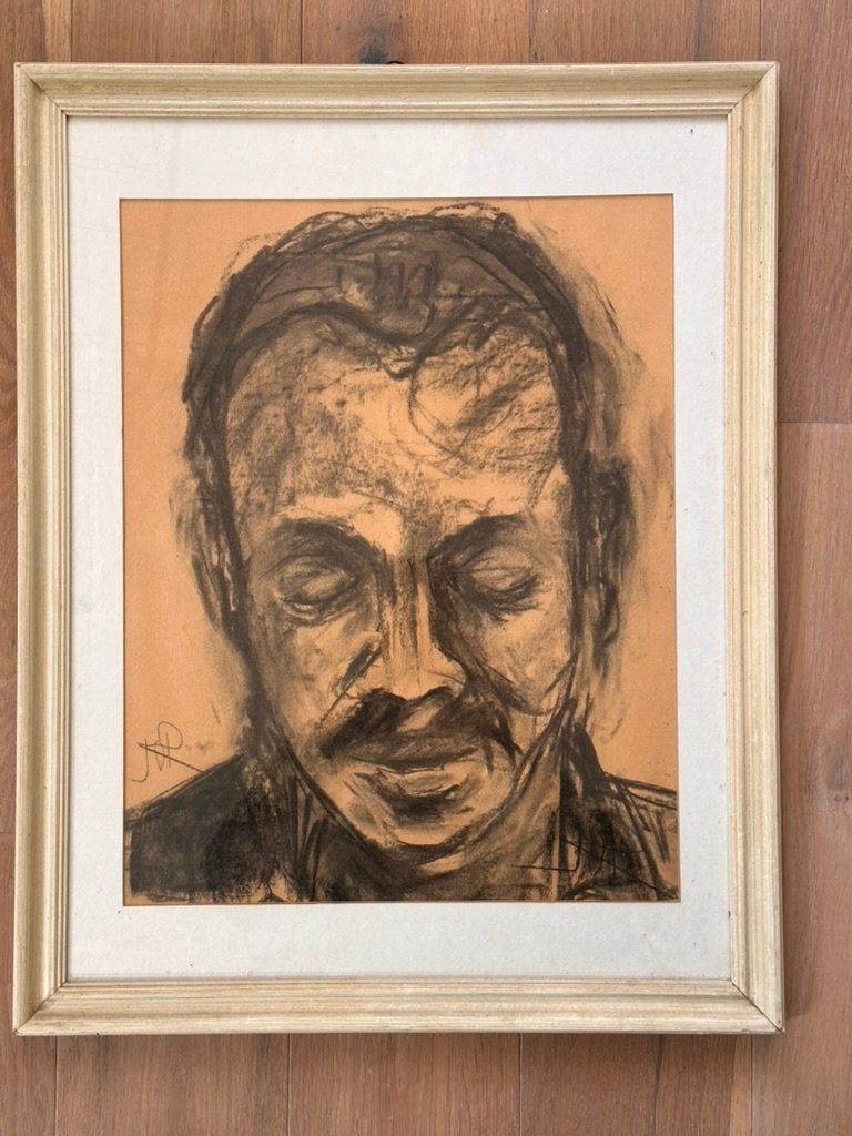 Jan Gerrit Jordens (De Ploeg): portret, houtskool, Ophalen of Verzenden, Portret of Personen