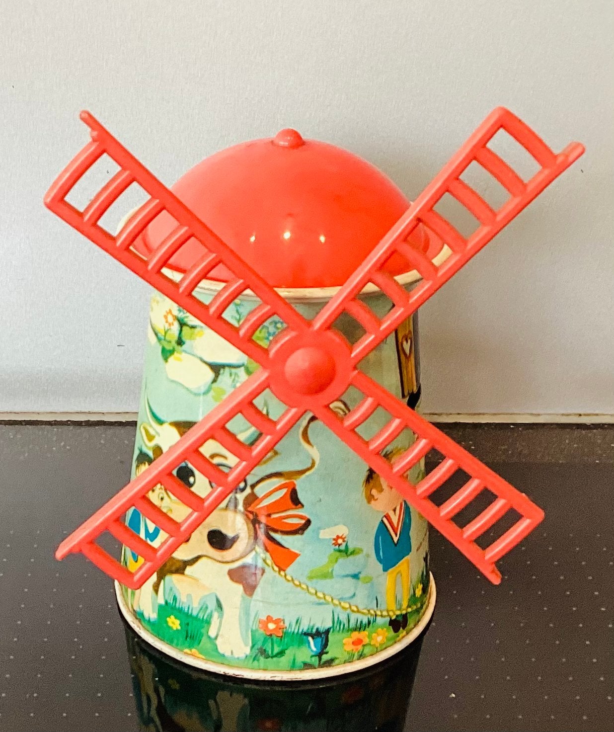 Oude blikken Molen Spaarpot,RZ,western Germany, Antiek en Kunst, Antiek | Speelgoed, Ophalen